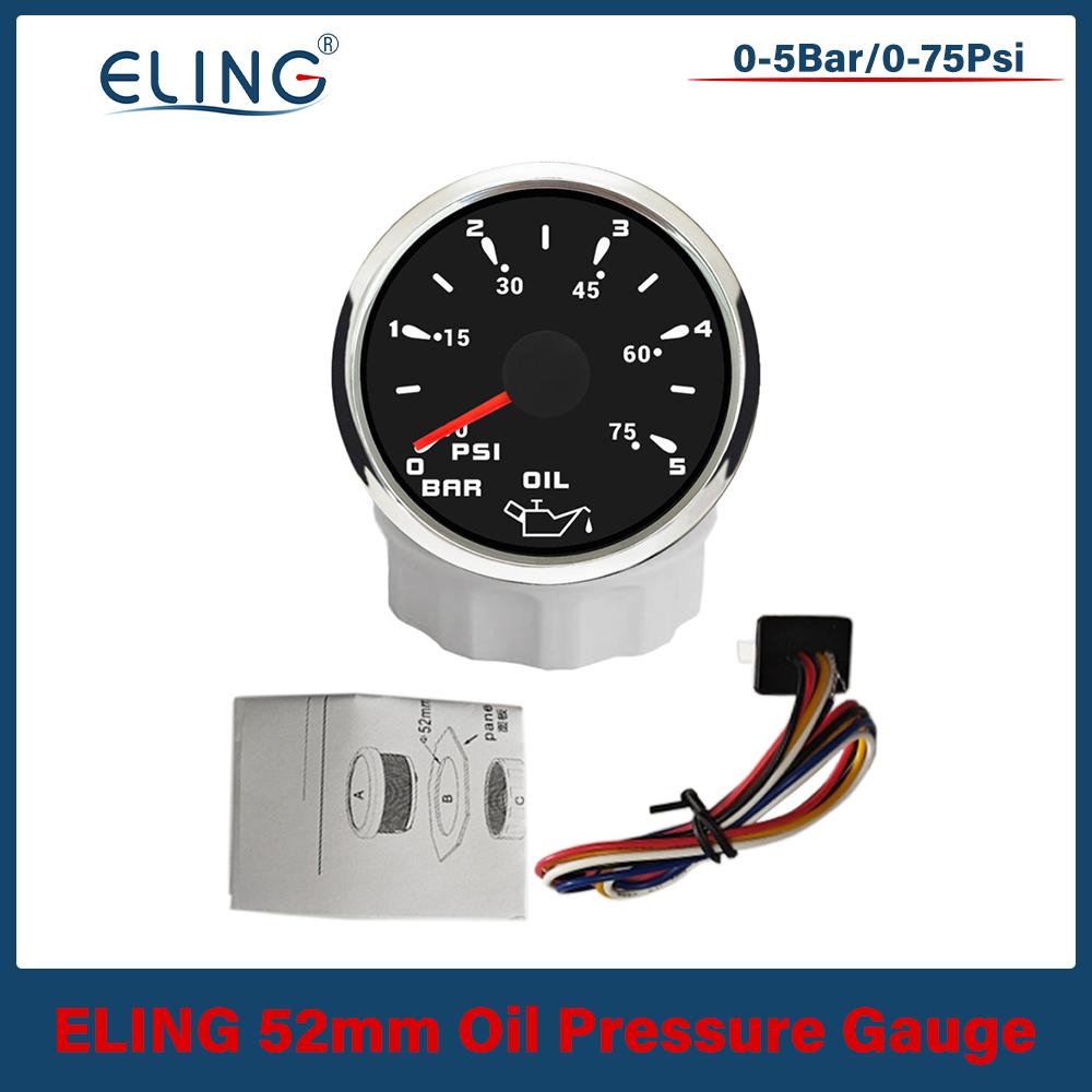 ELING 52mm Oil Pressure Gauge Meter 0-5Bar 0-10bar Signal with 7 Colors Backlight for Car Truck Motorcycle 9-32V