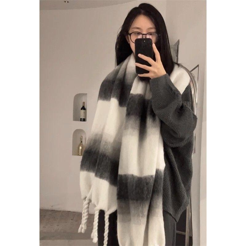 Autumn and Winter Imitation Cashmere Scarf Thickened Mohair Extra Long Version Advanced Gradient Color Warm Shawl Couple Neck Scarf New