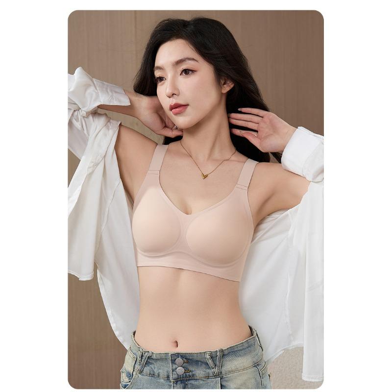 Jelly-style Underwear with Soft Support, Seamless Wide Shoulder Straps, Cup Fixation, Double Breast Reduction, Without Steel Rings.