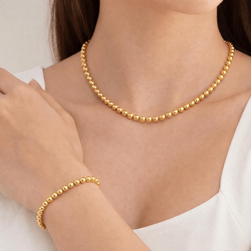 Round Gold-plated Necklace Oriental Charm Golden Hand Chain Aesthetic Bead Bracelet  Couple