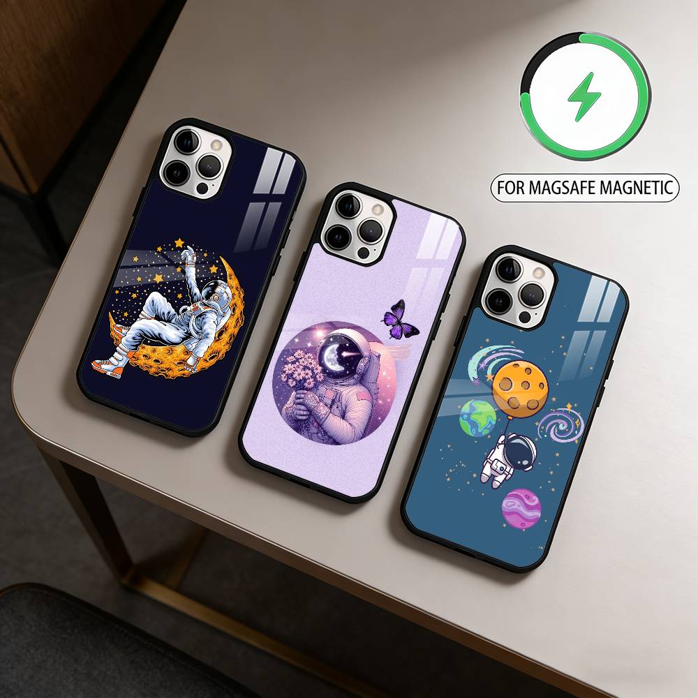 Cartoon Astronaut Cute Phone Case For iPhone17,16,15,14,13,12,11 Plus,Pro Max Magnetic For Magsafe Wireless Charging