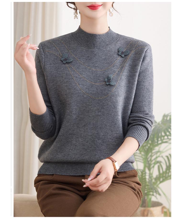 New Women's Winter Knitwear: Stylish High-Neck Wool Sweater for Middle-Aged and Elderly Moms.