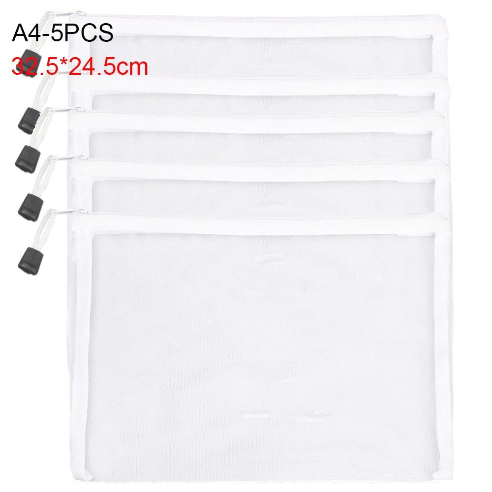 1/3/5PCS Cosmetic Organization Mesh Zipper File Bag PVC Document Folder Storage Bag A4/A5/A6 Moisture-proof Mesh Bag
