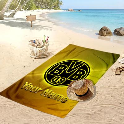Borussia Dortmund Personalized Printed Beach Towel Soccer Logo Support Custom Name Text Absorbent Towel For Sport Travel Special Gift