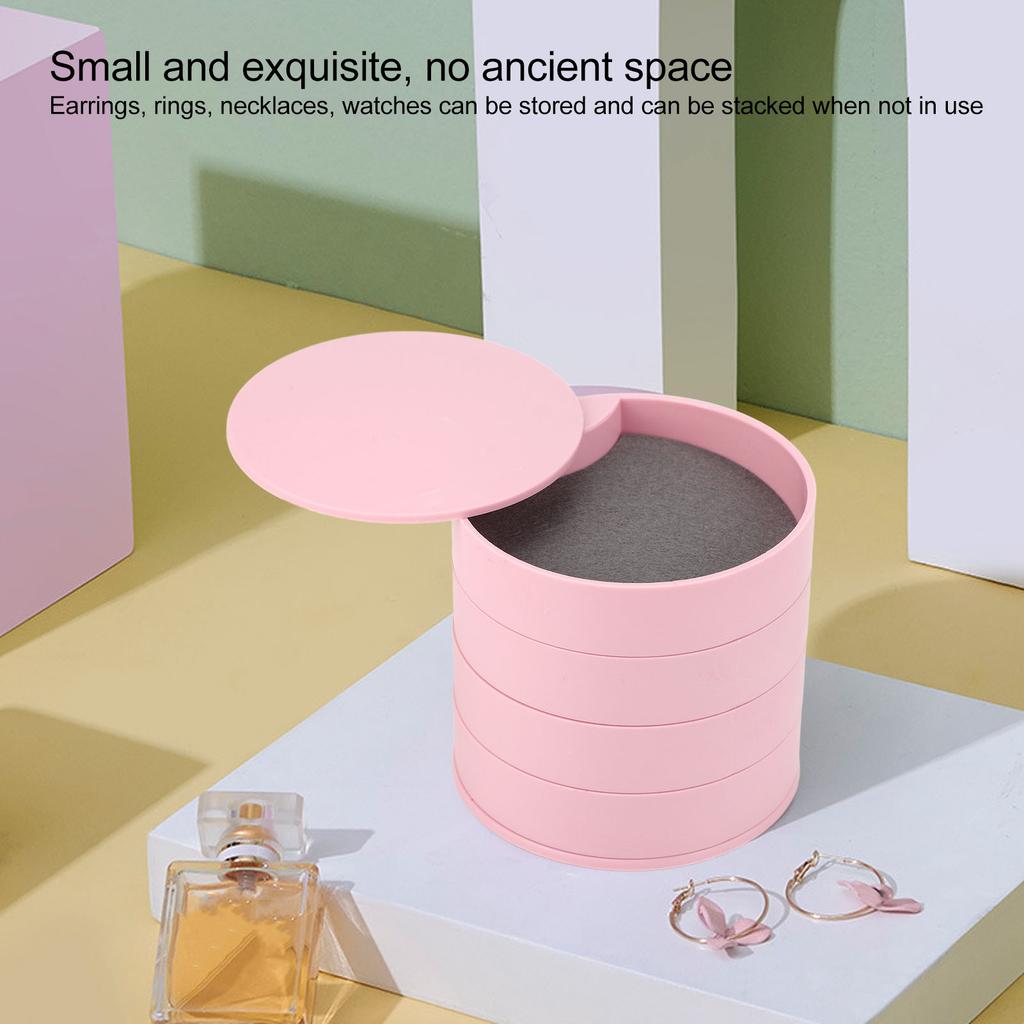 Rotatable Jewelry   4 Layers 360 Degree Rotation Dustproof Round Jewelry Box with Lid for   Household