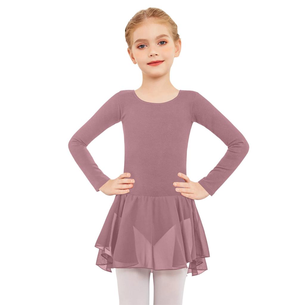 Mädchen Farbiger Langer Ärmel Tüll Body Tanzkostüm