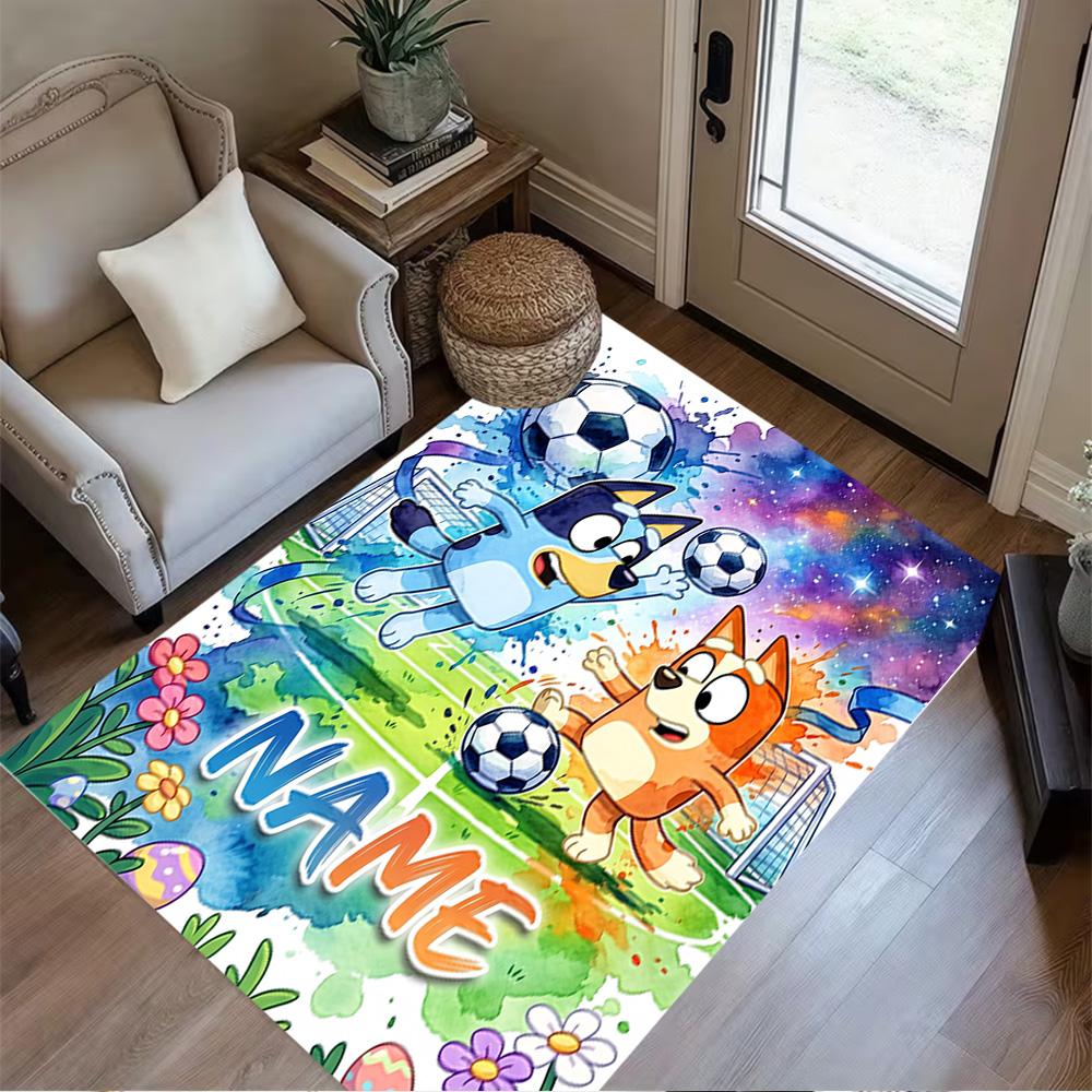 Soccer Fun Bluey Personalized Name Floor Mat Design for Bedrooms Decorate Room Outdoor Entryway Antislip Carpet Decorate Offices