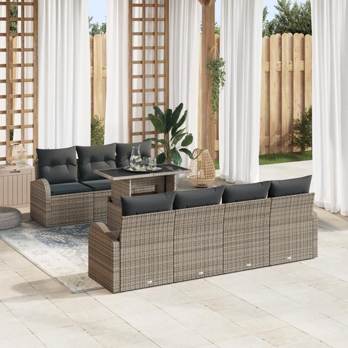VidaXL Ensemble de canapé de jardin de 8 pièces avec coussins gris en poly rattan 3348585