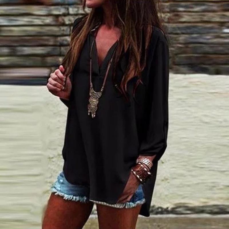 Stylish Women Vneck Short Sleeve Tshirt With Casual Irregular Hem Loose Fit Blouse