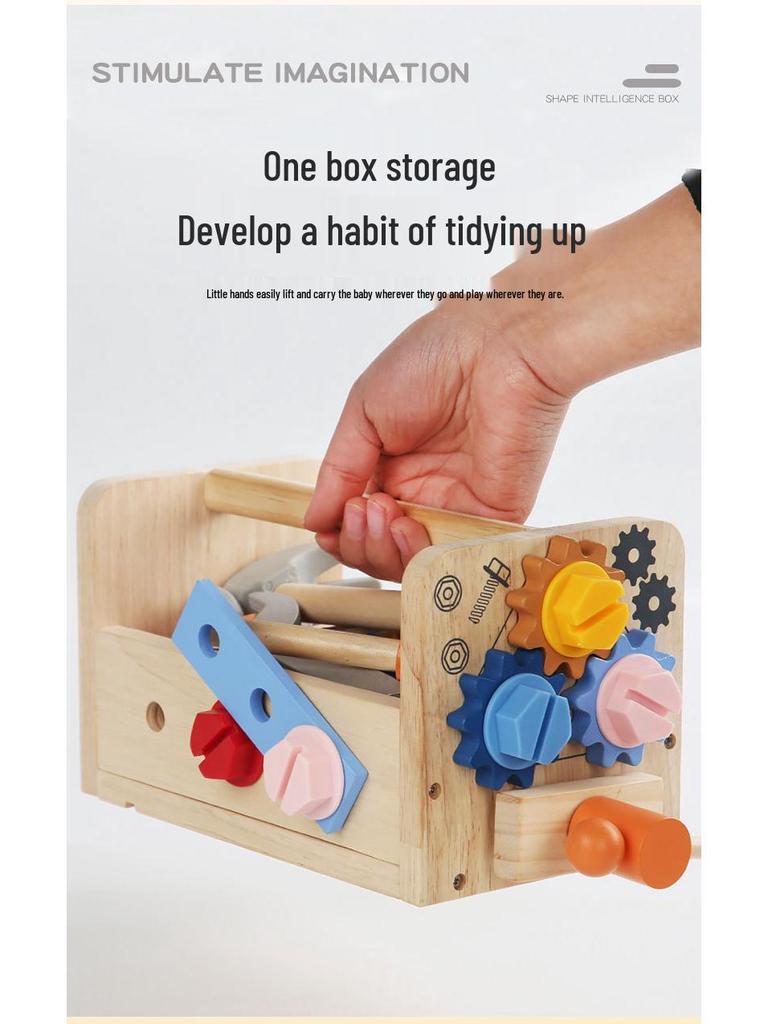 Wooden Repair Toolbox for Kids: Nut Assembly, Portable Toy Bench for Early Education and Development.