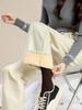 High-Waisted Black-Grey Fleece-Lined Wide-Leg Denim Pants for Women, Autumn/Winter 2025, Perfect for Junior High and High School Students
