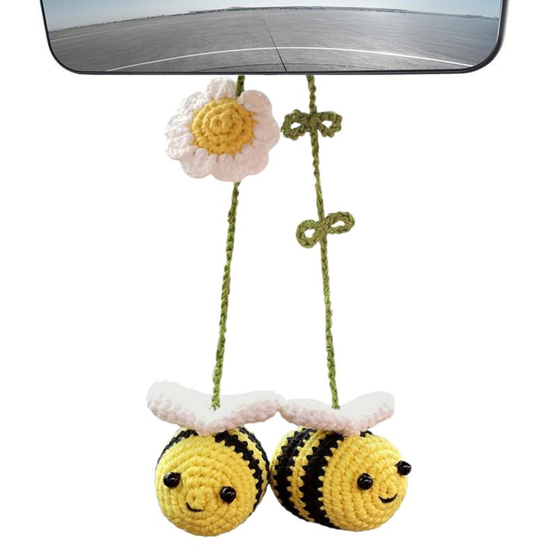 

Knitted Bee Car Ornament Crochet Lovely Bee Bag Ornament Woven Bee Rearview Glass Charm Vibrant Easy-to-Attach For Bee Lovers China Mainland