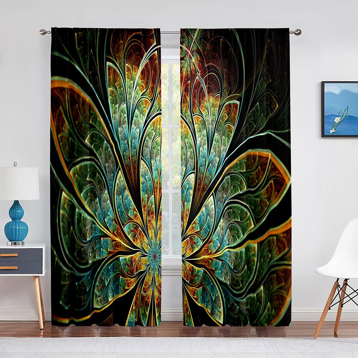 

Мандала красочные цветочные прозрачные занавески из вуали цветы богемные оконные тюлевые шторы в стиле бохо для гостиной, спальни, кухни, декор 1 PCS W150XH250cm&Grommet Top