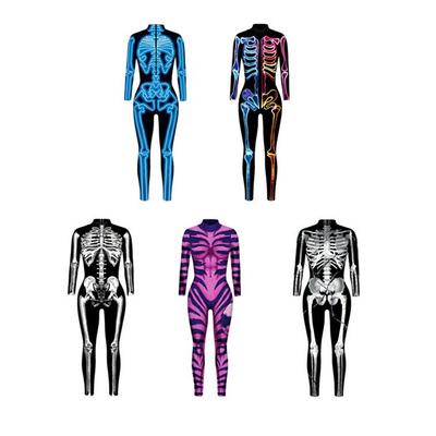 Halloween Cyberpunk Skeleton Costume Women Gothic Sexy Rose Skeleton Slim Bodysuit Adult Role Playing Tights Stage Fancy Suit