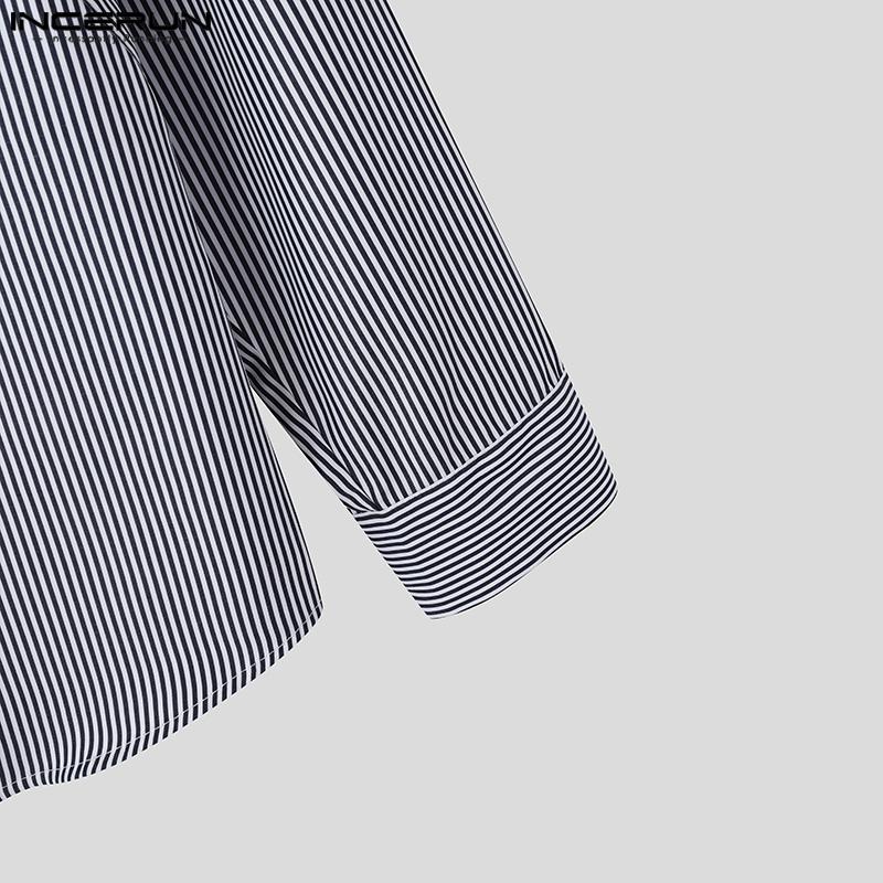 INCERUN Herren Umlegekragen Langarm Schräge Knöpfe Gestreift Locker Lässige Hemden