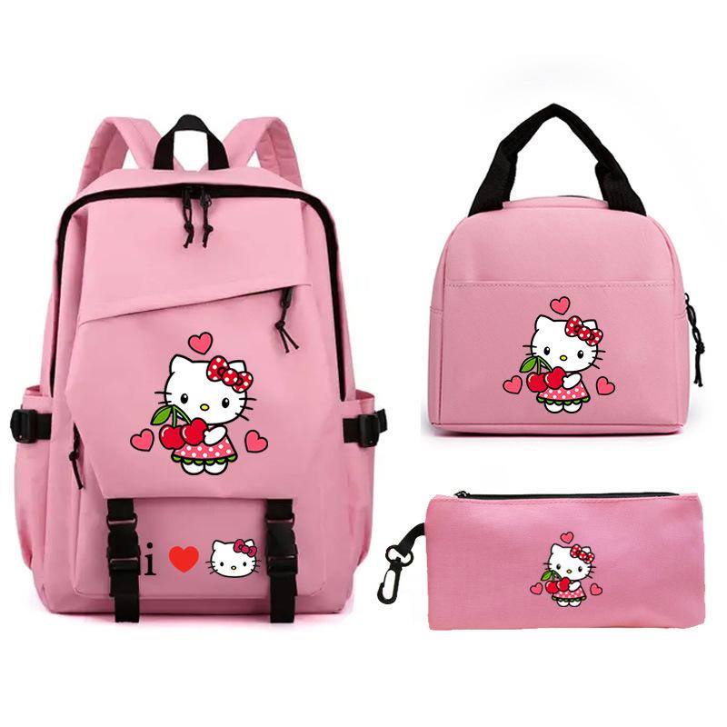 Милый принтованный повседневный школьный рюкзак, трехсекционный пенал для ученика, набор с сумкой для ланча No specifications