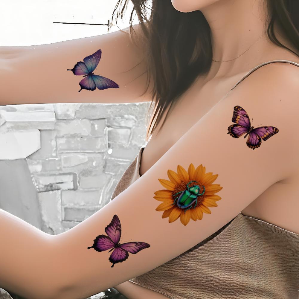 28PCS Butterfly Temporary Tattoos Long Lasting Body Stickers 3D Floral Adult Men Women Stickers Cosplay Party Stickers Props