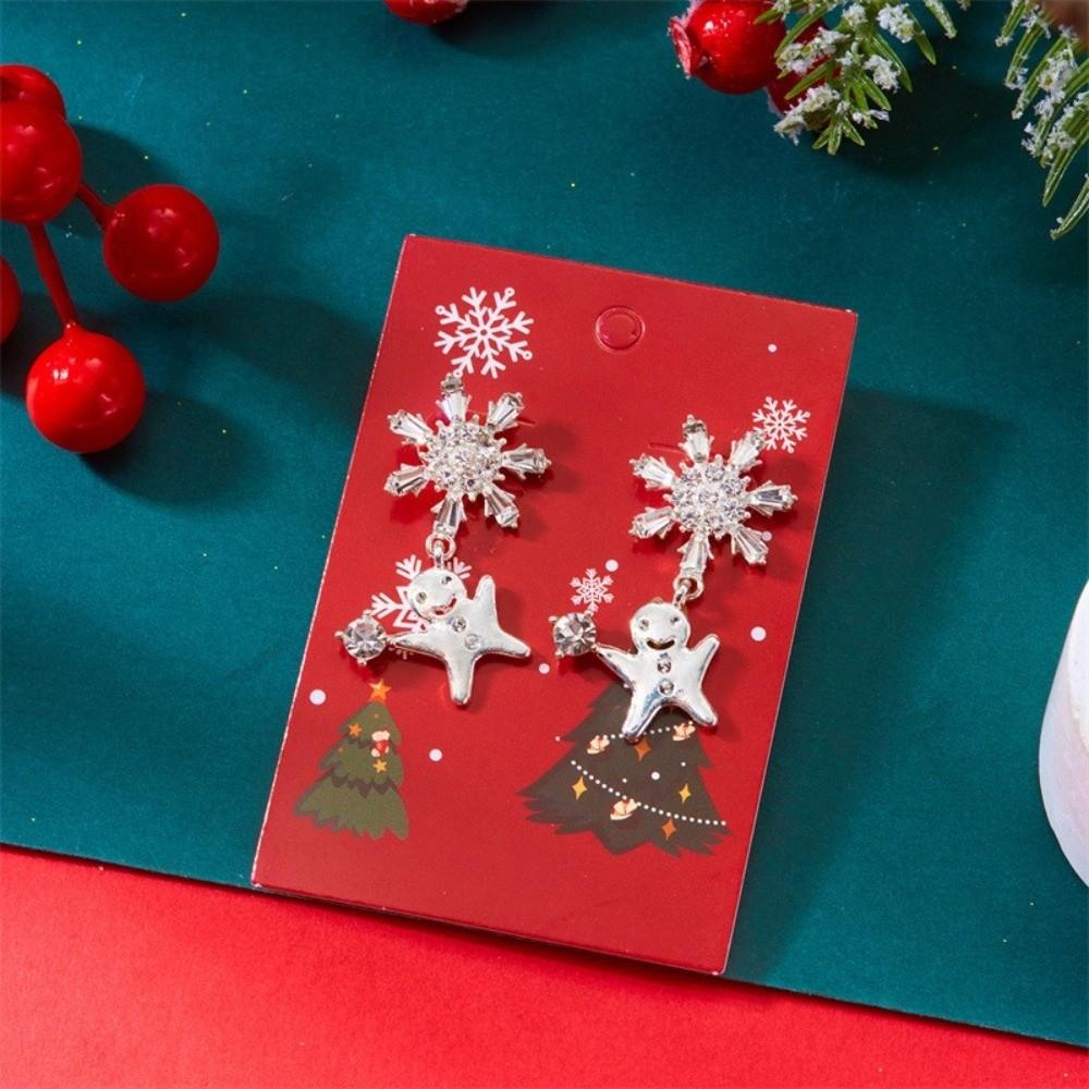 A Pair Exquisite Rhinestone Christmas Earrings Zinc Alloy Snowman Earrings  New Year Celebration