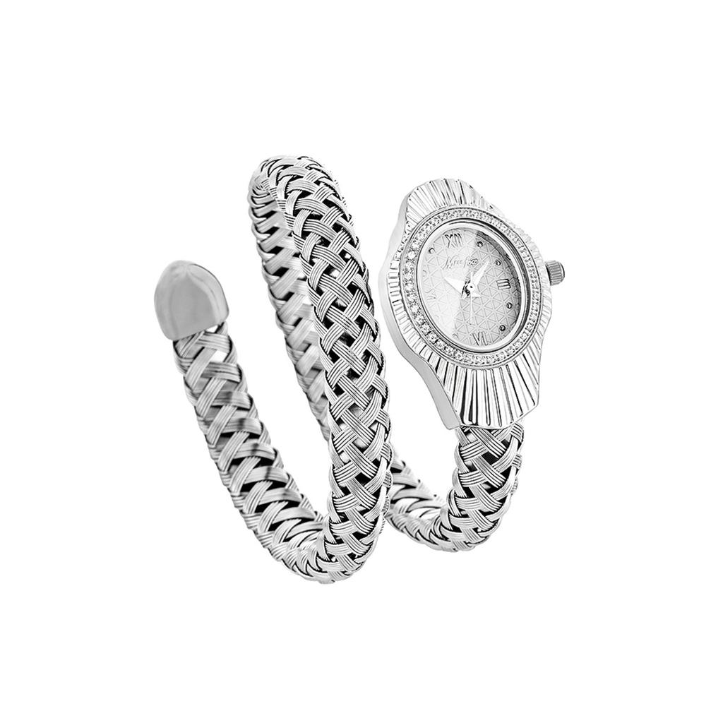 Fashion Women Snake Shape Quartz Watches Weave Design Steel Strap Luxury Rhinestone Dial Wristwatch Girls Clock Reloj Mujer