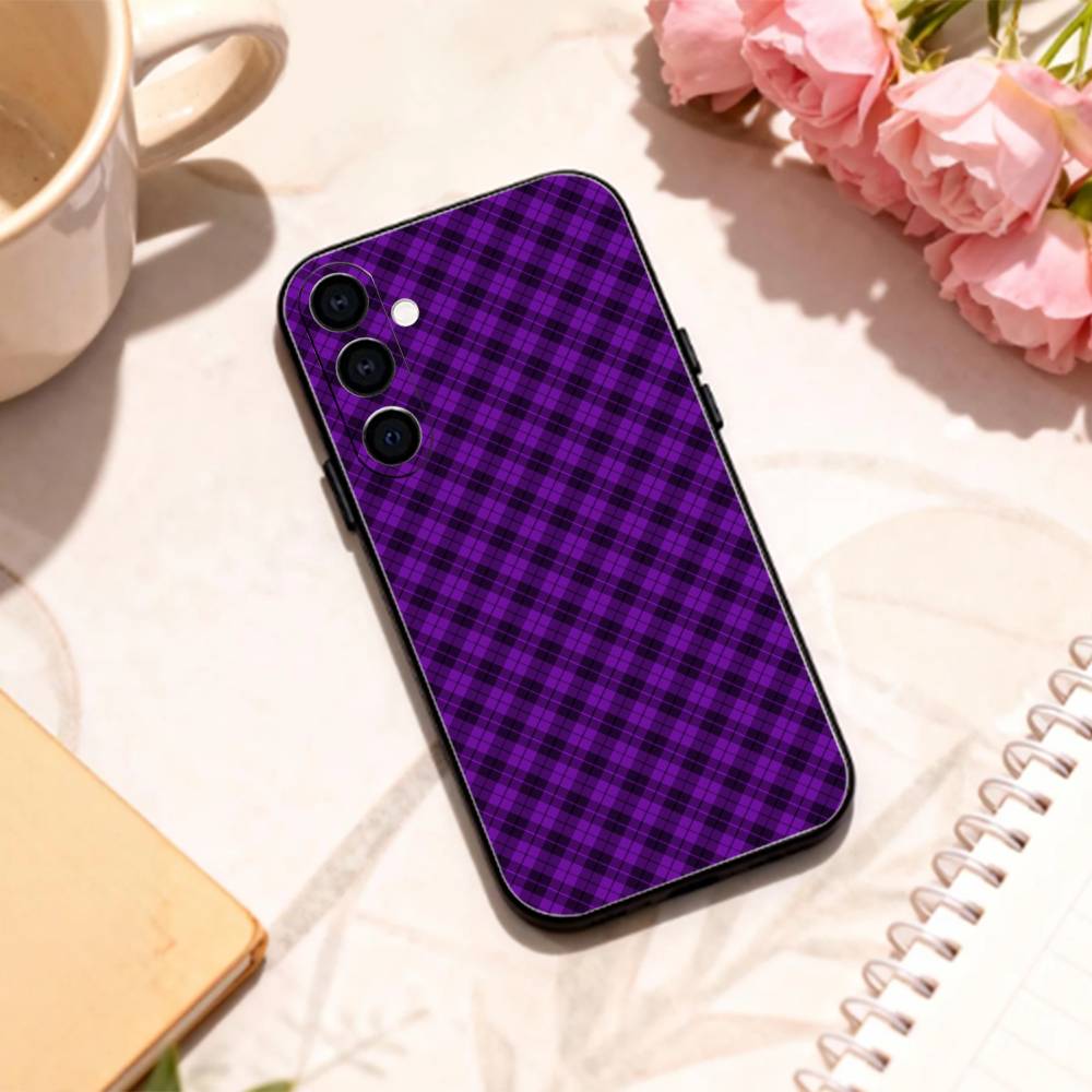 Cooles P-Lila P-Kariertes Muster Handyhülle Für Samsung Galaxy A73,A72,A71,A70,A53,A52,A51,Andere Weiche Schwarze Hülle