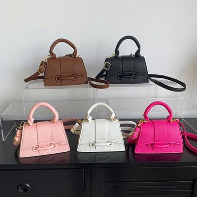 Mini Bolsa Transversal de PU Mulheres Meninas Bolsa de Ombro Quadrada Cor Sólida Bolsa para Pais e Filhos Doce Bolsa de Maquilhagem para Batom AVE