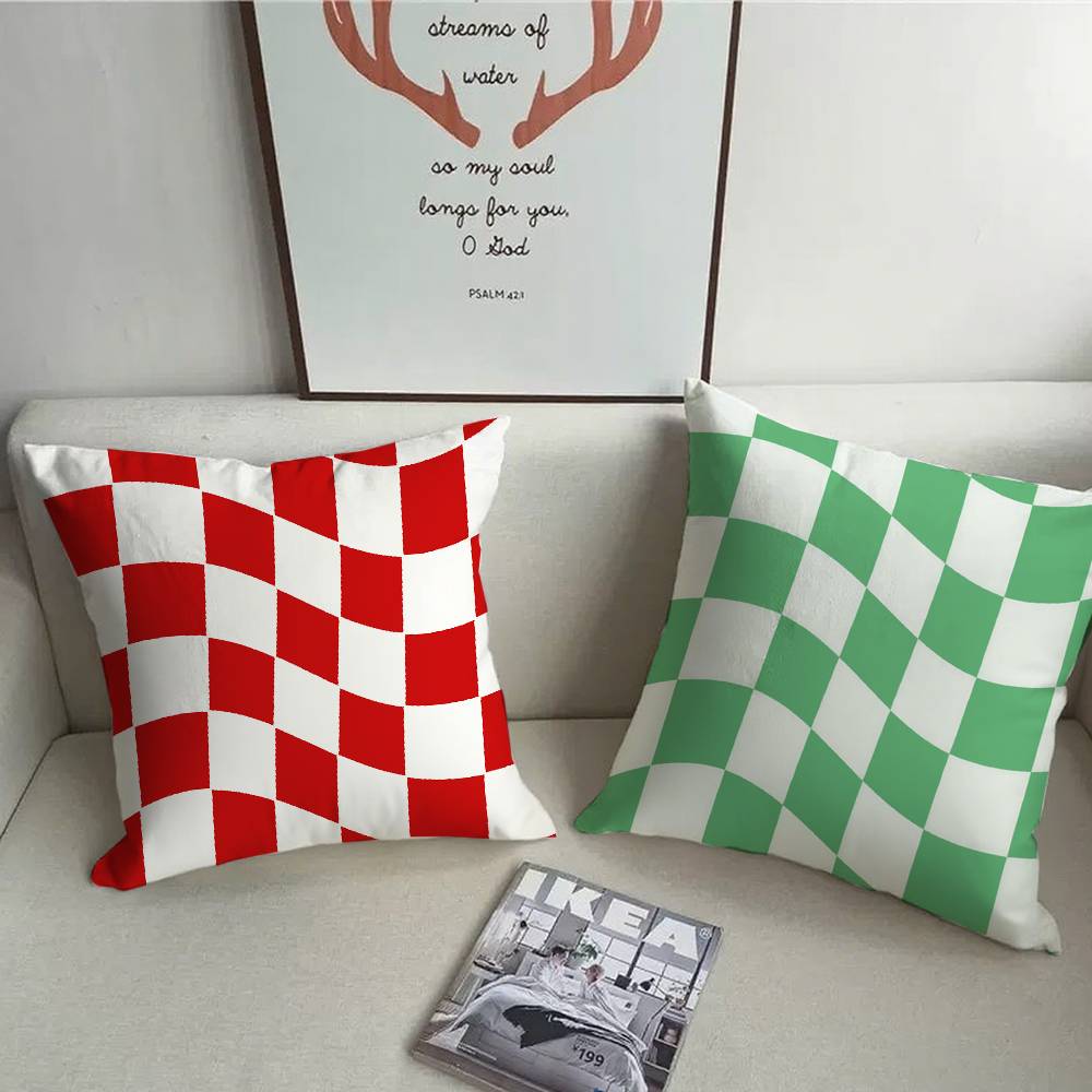 1PC Retro Color Wavy Checkered Pillow Case Square  Bedroom Sofa Leisure Comfort Cushion Car Home Decoration Pillowcase 40x40