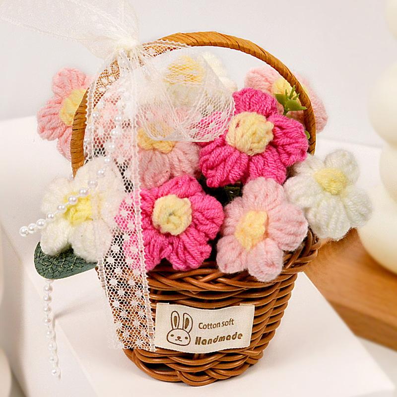 1PC Handmade Crochet Flower Bouquet Knitted Floral Gift for Christmas Festival Romantic Home Table Decor