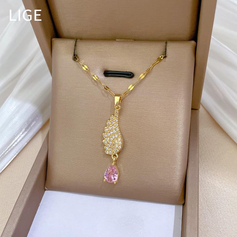 Angel'S Tears Zircon Light Luxury Temperament Gorgeous Full Diamond Necklace Female Versatile Clavicle Chain Titanium Steel Chain