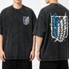 Anime Attack On Titan Vintage Washed Print T-shirt Mikasa Ackerman Eren Jaeger Wings of Freedom Logo Mens Summer Cotton T-shirts