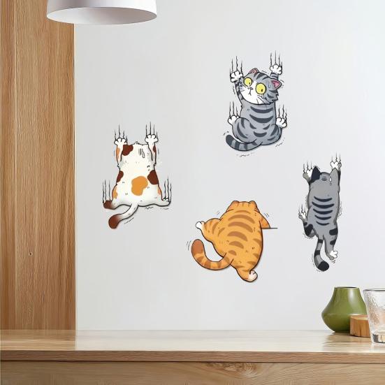 Cartoon Kratzende Katze Wandaufkleber Lustiger 4 Kletternde Katzen Aufkleber Niedlicher Katzen Stoßstangenaufkleber für Auto LKW Motorrad Wand Fenster Dekor