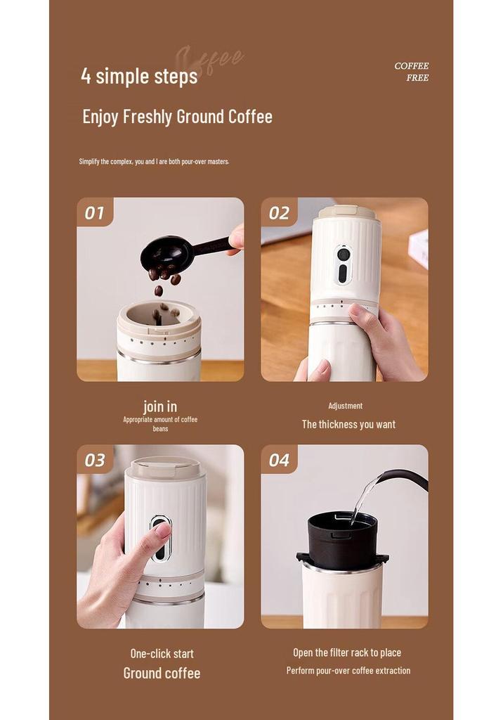 Compact Electric Coffee Grinder & Brewer - Portable for Home & Travel