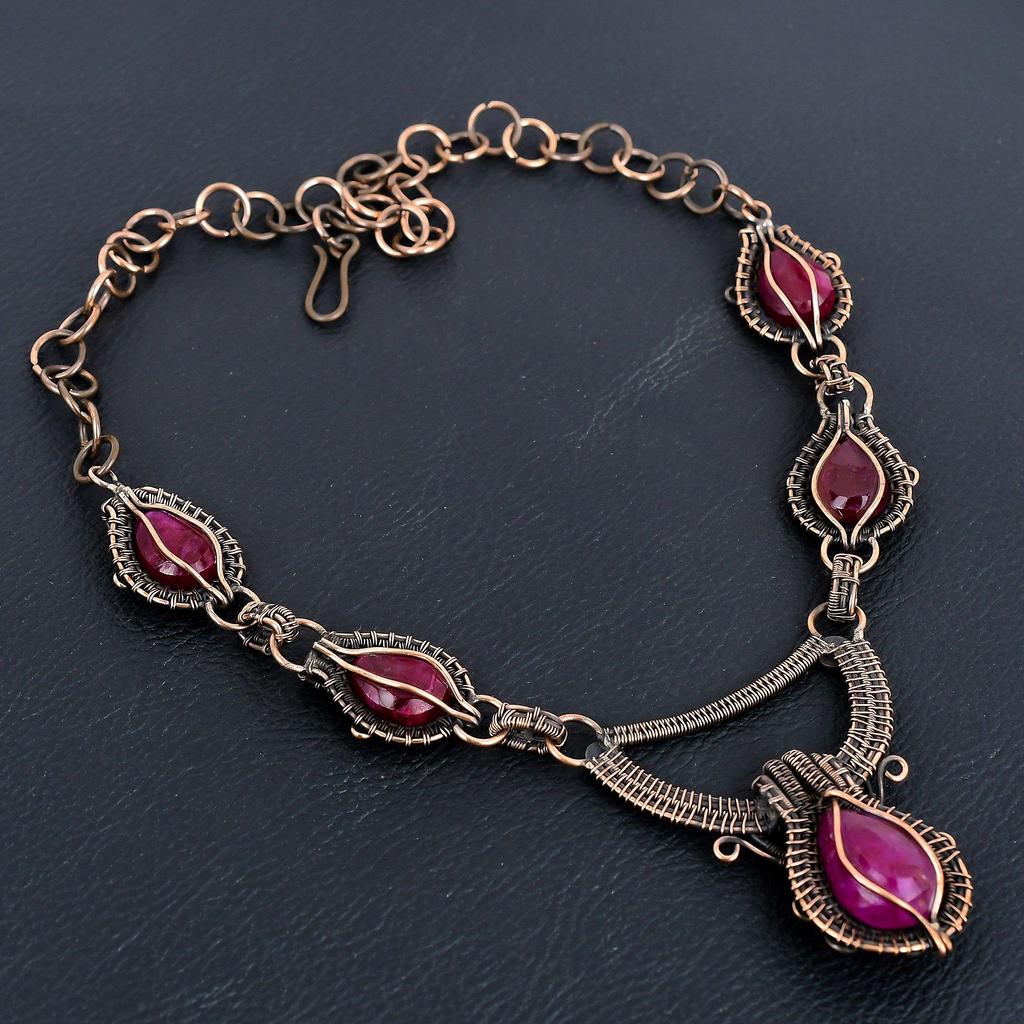 Ruby Necklace, 999 Copper Wire Wrapped Necklace Gemstone Jewelry, Handmade Necklace Amazing Jewelry, Gift For Her