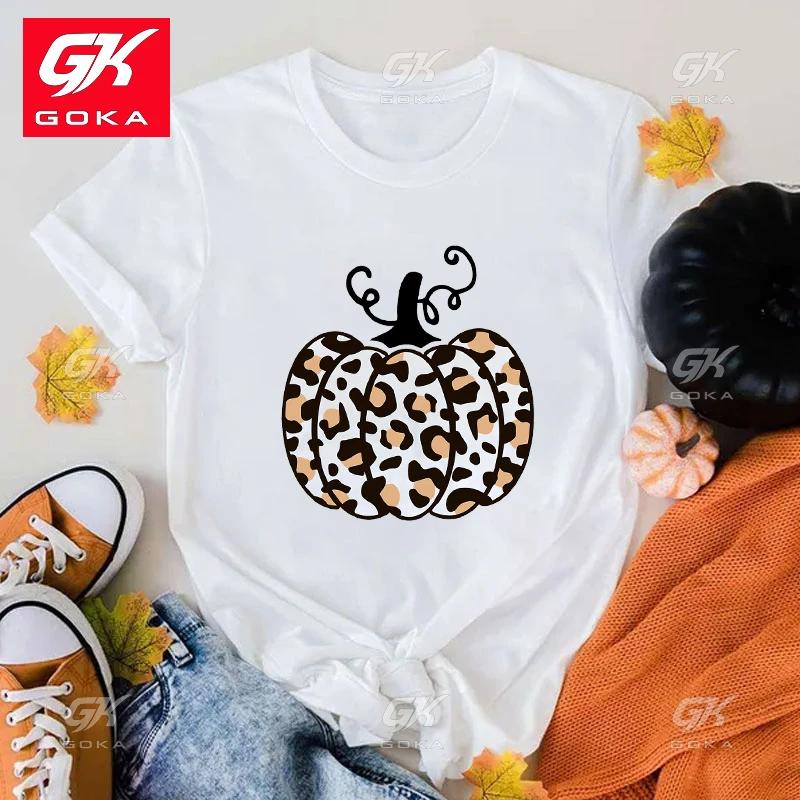 New Fall Leopard Print Pumpkin Print Cotton T Shirt Womens Unisexs Short Sleeve Tops Unisex Tees Hip Hop Fashion Casual T Shirts S