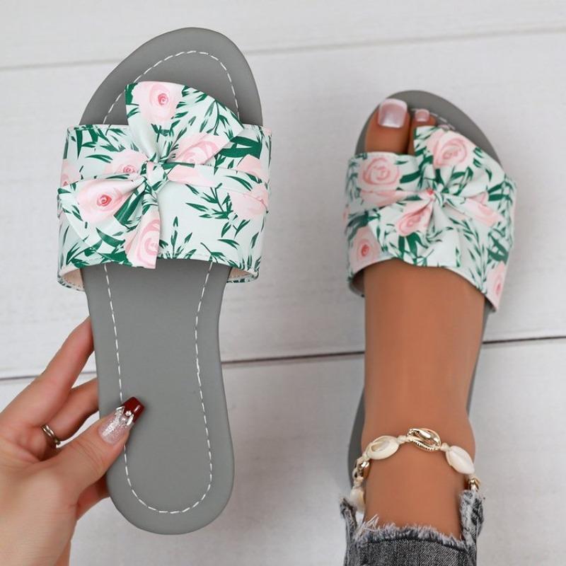 2025 Women's Clip Flip Flops Linen Ladies Floral Print Tongs Femme Bow Slippers Bohe Beach Shoes Straw Men's Flat Sandals Trends