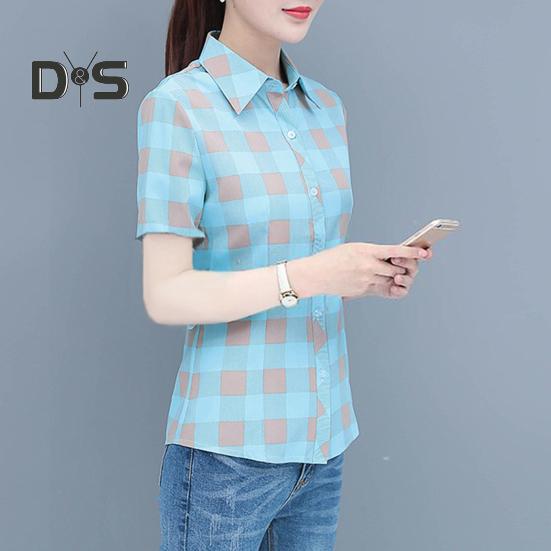 Damen-Shirt mit Blumen- und Karomuster, regulärer Stil, Knopfleiste, lässiges Hemd, Oberteile, Freizeit, Party, Alltag
