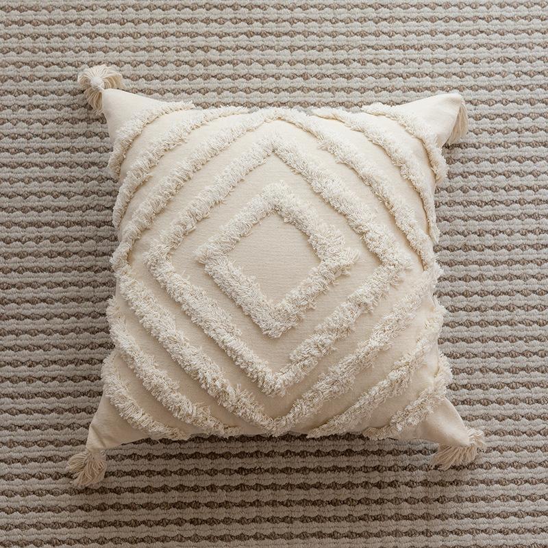 Βοημιανή Φούντα Μαξιλαροθήκη Τρισδιάστατη Τούφτα Κεντημένη Μαξιλαροθήκη Καναπέ Γεωμετρική Γραμμή Διακοσμητικό Μονόχρωμο Μαξιλάρι