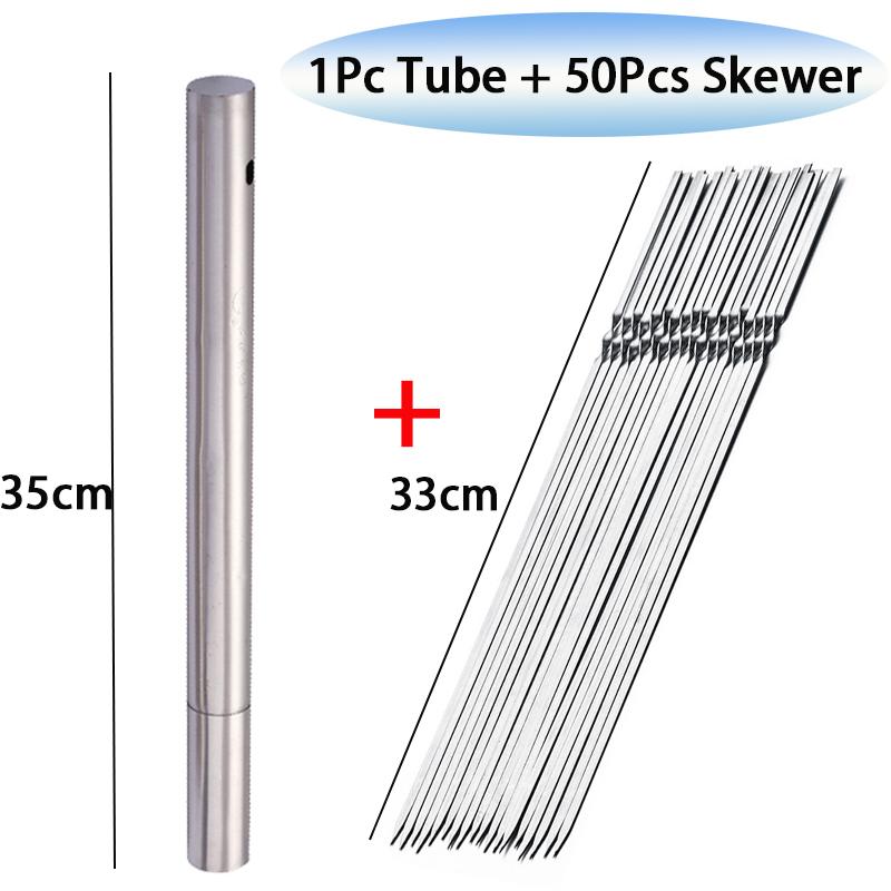 

50 шт., шампуры для барбекю из нержавеющей стали, портативные многоразовые шампуры для барбекю с трубкой, железная палочка для кебаба для кемпинга, пикника, инструменты 33cm with Tube