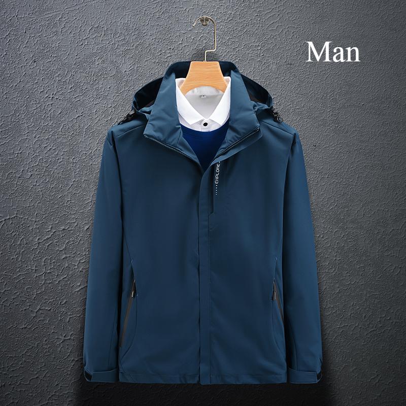 Solid Color Couple Hooded Jacket Unisex Waterproof Windbreaker Windproof Outdoor Hiking Jacket Coat for Spring Autumn