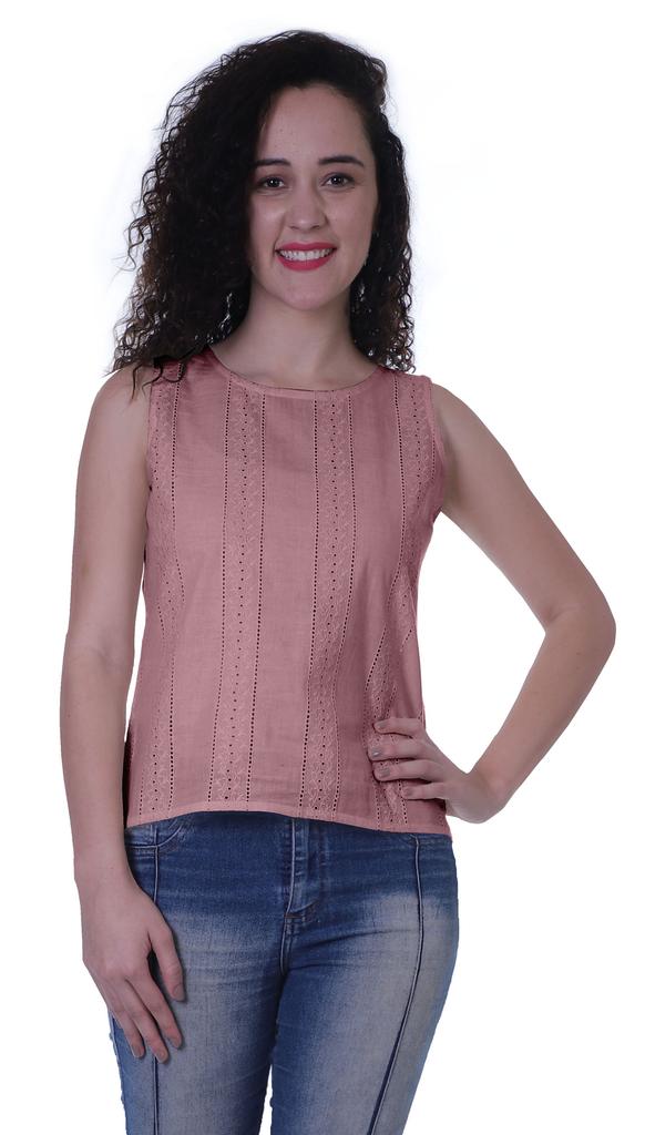 Moomaya Damen Solide Ärmelloses Top Schiffli Bluse Sommer Casual Tunika Tops