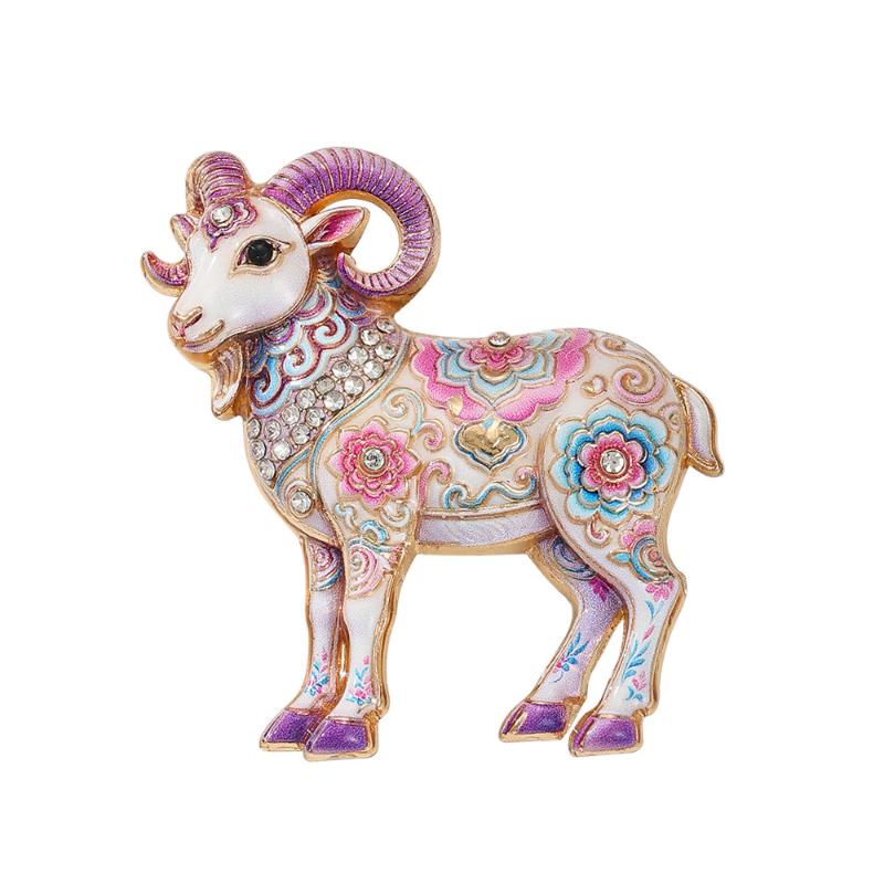 Lovely Goat Brooch Pins For Women Unisex 6 Color Rhinestone Sheep Year New Year Gifts