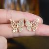 Three-dimensional zircon full diamond butterfly earrings, Korean gentle wind versatile temperament earrings