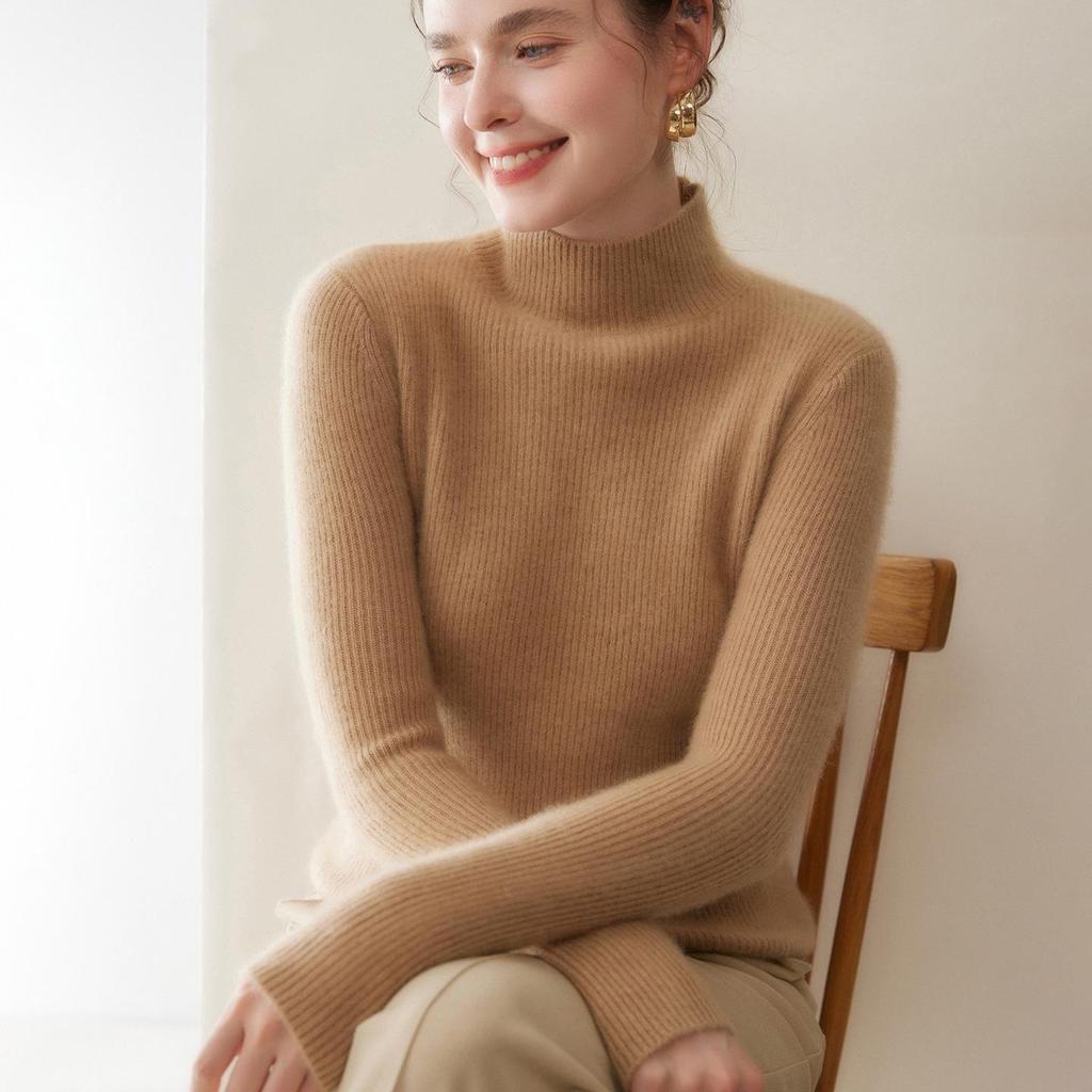 2025 Women's Cashmere Slim-Fit Half-High Collar Thickened Knit Sweater