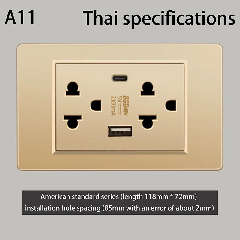 5V 2.1A Usb Type-C Charger Thailand Standard 118Mm Household Panel Thai Universal Wall Switch Power Switch Socket Series