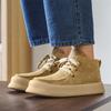 Casual shoes 2026 autumn and winter leather thick soled high top shoes for men with plush lace up workwear shoes