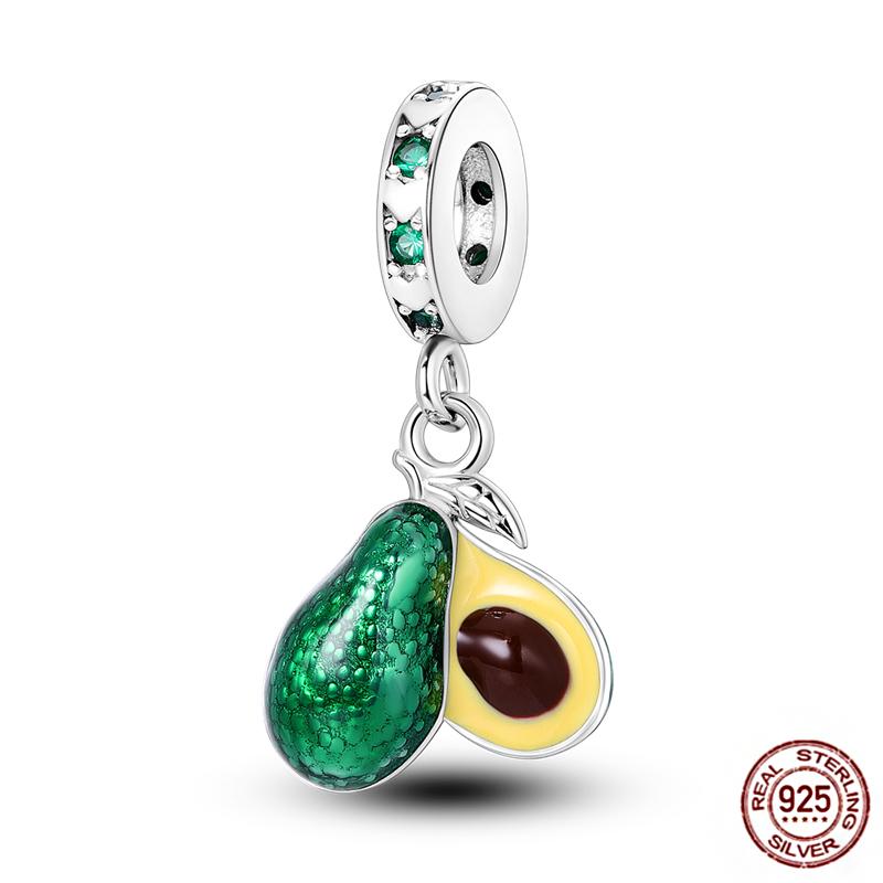 Fruit Food Charms Plata De Leyoriginal Strawberry Avocado Dessert Cake Charm Beads For Women Bracelet Accessory Diy Jewelry