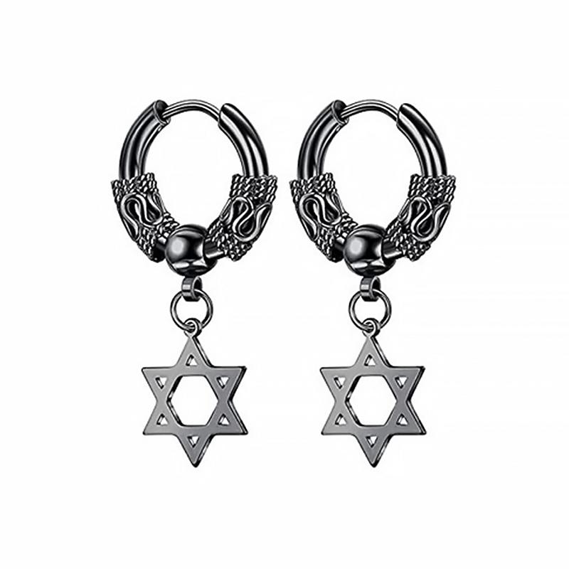 2PC Gothic Punk Stainless Steel Drop Hoop Earrings For Men/Women Ear Circle Buckle Tassel Chain Hip Hop Gothic Unisex Zircon