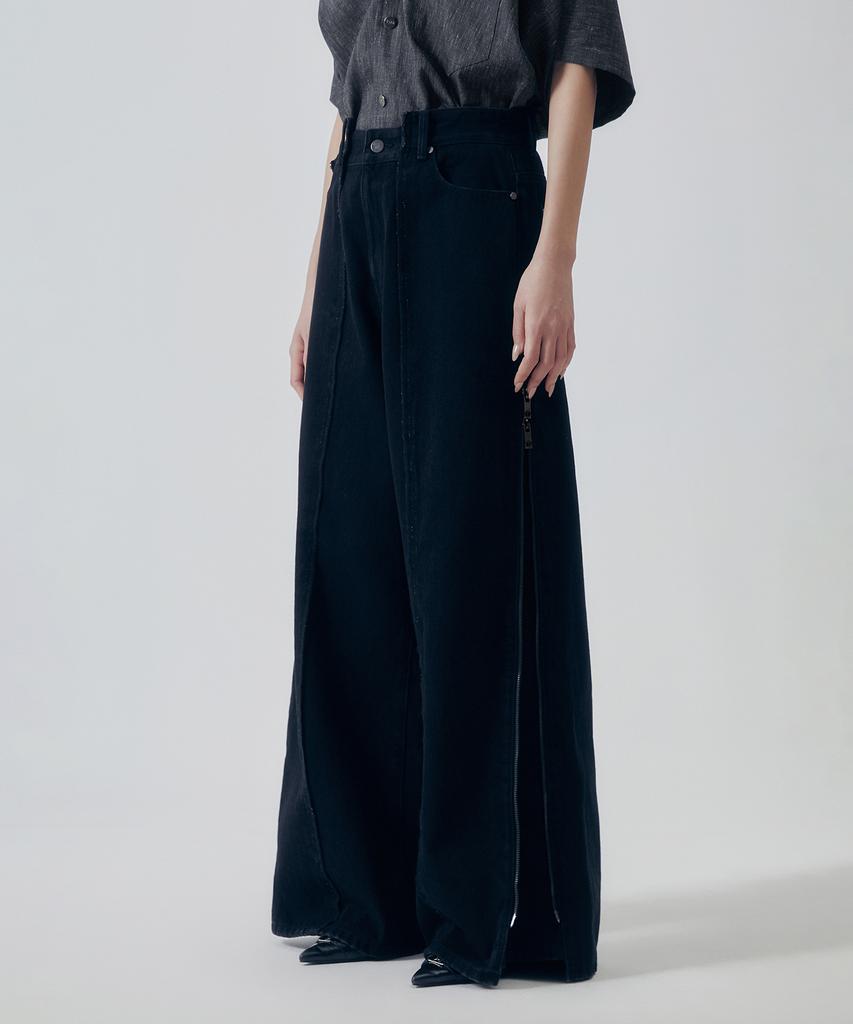 Teulimingbeodeu Utility Zipper Denim Pants [ Black ]