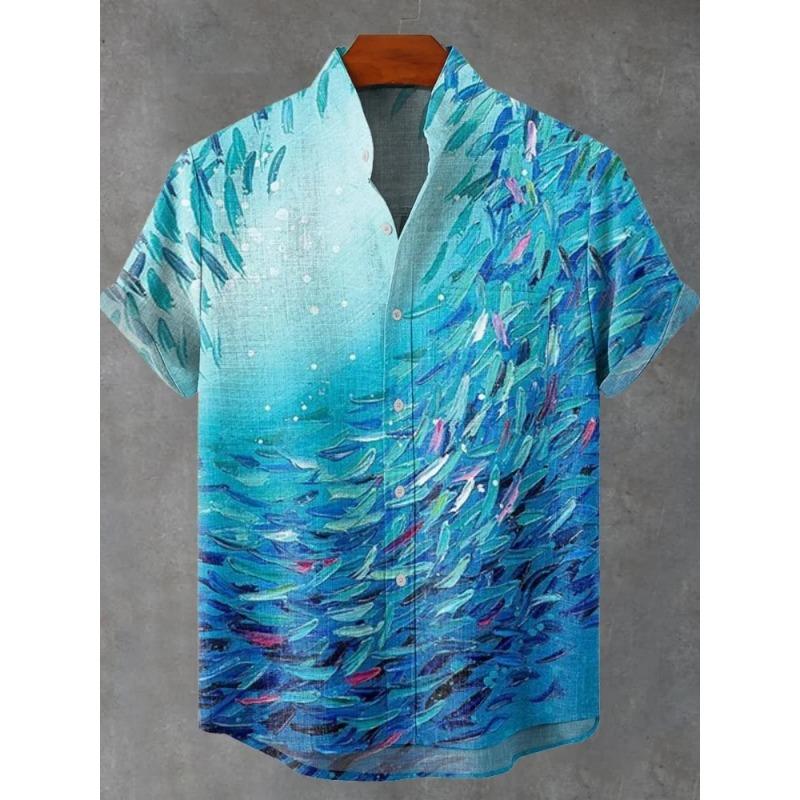 Tierprint Herrenhemd Sommer Lässig Kurzärmliges Oberteil Hawaiianhemd Herren Oversized Revers Knopf Herrenhemden