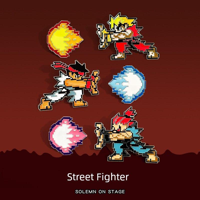

Street Fighter Surrounding the Game Long Kenhao Ghost Wave Punch Retro Pixel Metal Brooch Decorations Clothes Accessories Street Fighter 6-piece set