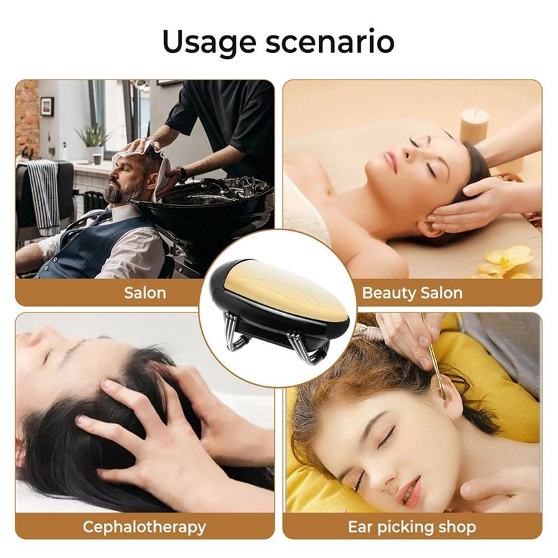 Professional Cordless Men' S Barberology Massager Handheld Metal Heat Massage Tool USB Rechargeable 2 Massage Heads Node
